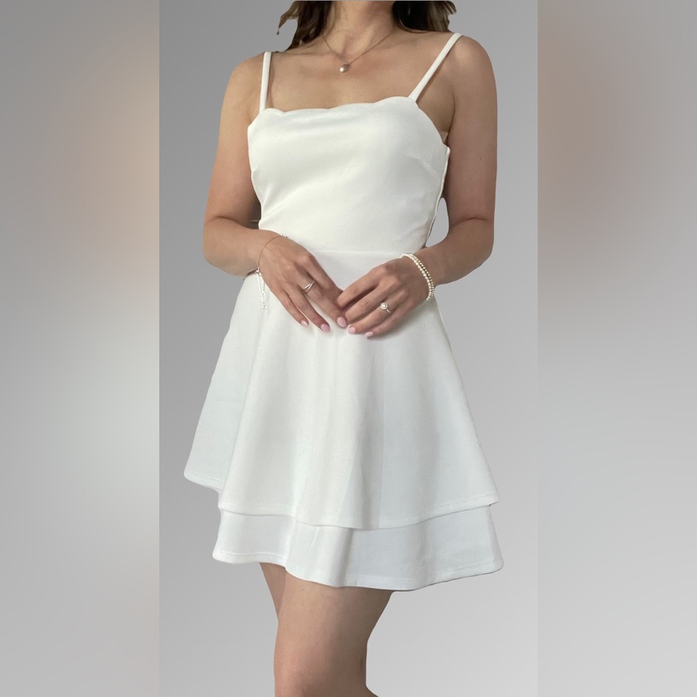 White fit and flare low back dress